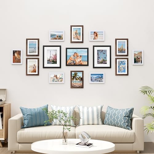 Vittanly 15 Pack Gallery Wall Frame Set, Black, Brown, White