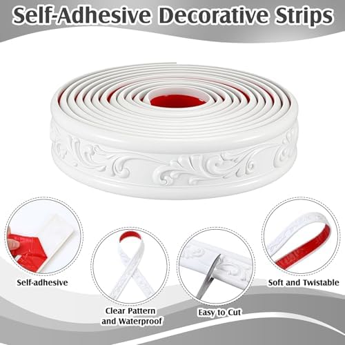 Peel and Stick PVC Crown Molding Trim Flexible Molding Trim " Self / 13.1 Ft x 1.8 / White / 13.1 ft