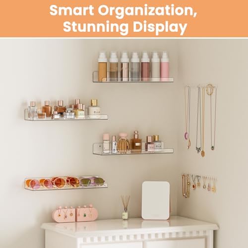 upsimples 4 Pcs 15" Acrylic Shelves for Wall Storage and Organizer, Clear