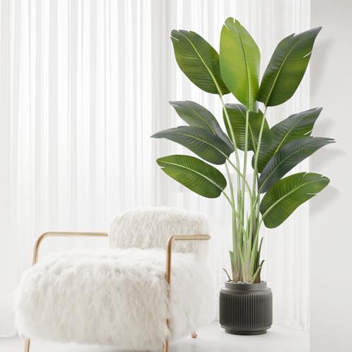 Artificial Bird of Paradise Plant 5Ft Tall Fake Tropical Palm Tree Large Fake Plants with 10 Silk Banana Leaves Faux