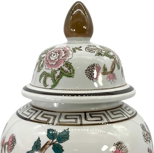 Galt International Partridge Bird Floral Chinoiserie Ceramic Temple Jar 18" w/Lid - Ginger Jar Home & Kitchen Decor for