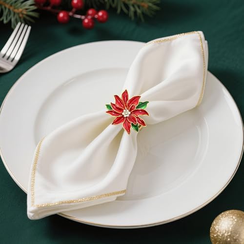 6pcs Poinsettia Napkin Rings for Fall Party Christmas Dinner