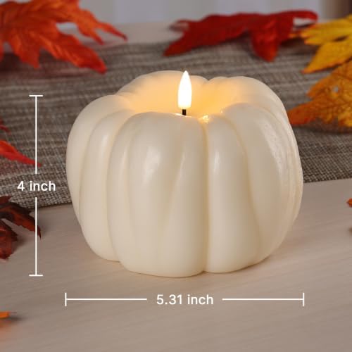 Eywamage Cream Pumpkin Flameless Candle with Remote, Fall Decorations