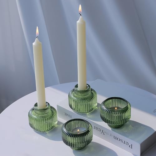 Woho Green Candlestick Holders Set of 4, Taper Candle Holders for Christmas