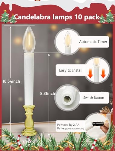 10 Pack Flameless Window Taper Candles, Battery Operated 6H/18H Auto Timer