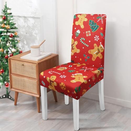 Red Christmas Chair Covers Set of 6,Winter Gingerbread Christmas Tree Snowflake Chair Protectors,Elastic Removable Washable Dining Chair Covers for Winter Christmas Kitchen Dining Room Holiday Decor