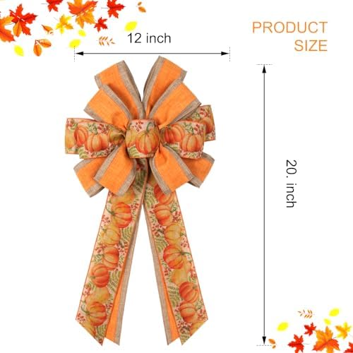 2 PCS Large Fall Bows for Wreath Fall Wreath Bow Autumn Tree Topper Bow