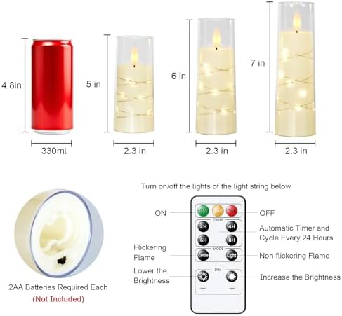 Raycare Flameless Battery Operated Pillar Candles with Remote Timer, Ivory