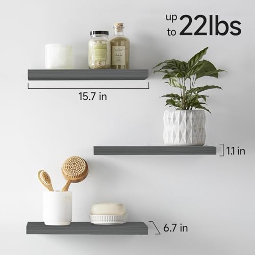 BAYKA Floating Shelves for Wall, Wall Mounted Rustic Wood Shelves for Bathroom, Bedroom, Living Room, Kitchen,Small