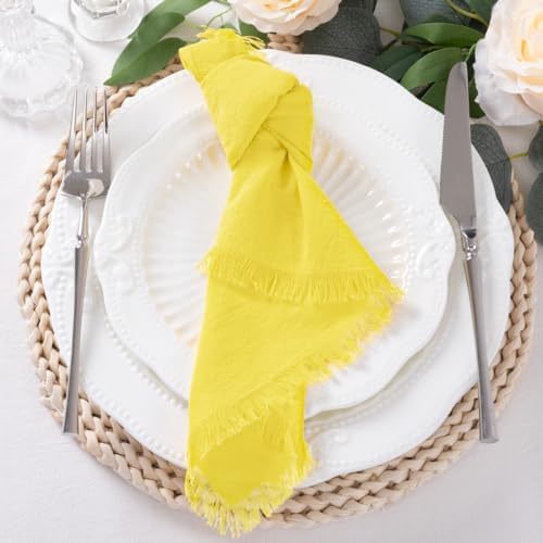 DeZerlor Lemon Yellow Summer Cotton Linen Washable Cloth Napkins Set of 12