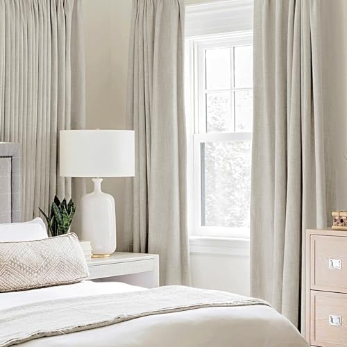 MIULEE 100% Blackout Linen Curtains for Bedroom 52x45 Inches Cobblestone