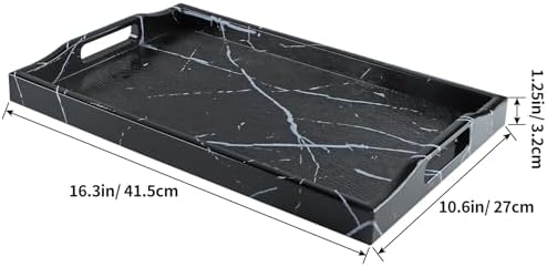 MDLUU Plastic Serving Tray, Ottoman Tray with Cutout Handles, Rectangle Butler Tray for Breakfast in Bed, Coffee Table Decor, Party (Marble)