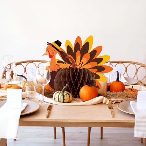Fourluoo 12 Pcs Fall Thanksgiving Table Decor Turkey Honeycomb Centerpiece