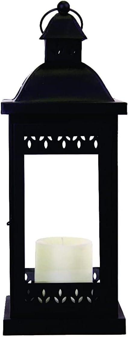 Hosley 15" Clear Glass Iron Lantern - Large Black Classic Style, Decorative Candle Holder for Weddings, Parties