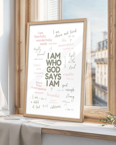 KensTro 12x16 Oak Framed I Am Who God Says I Am Scripture Art