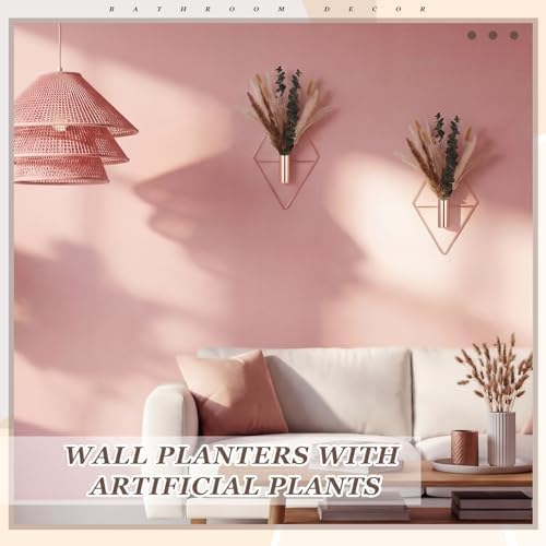 Jexine 2 Pcs Hanging Artificial Planters Wall Decor, Rose Gold, Pampas