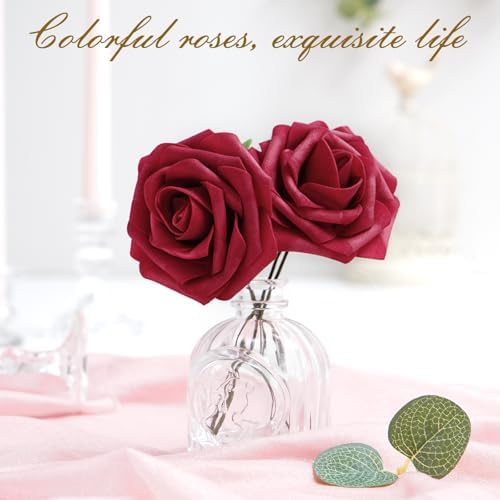 BLEUM CADE 36Pcs Artificial Flowers Fake Foam Roses with Stems for Wedding