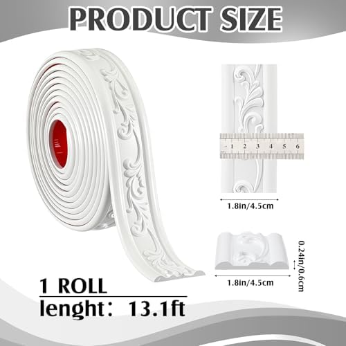 Peel and Stick PVC Crown Molding Trim Flexible Molding Trim " Self / 13.1 Ft x 1.8 / White / 13.1 ft
