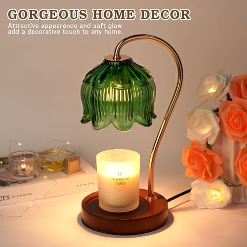 Funistree Green Candle Warmer Lamp with Timer, Dimmable Flower Candle Lamp Warmer, Vintage Christmas Birthday Gifts for