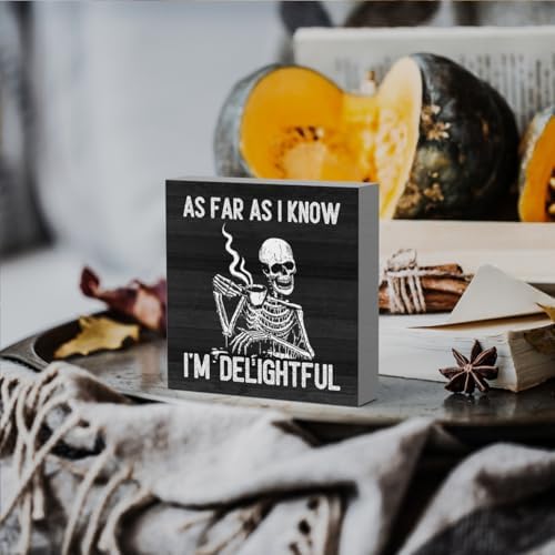 HTBIG Funny Halloween As far As I know I Am Very Pleasing logo Rustic Wooden Shelf Desktop Decor Office Decor Suitable family Computer Desk Dressing Table 5 x 5 Inch