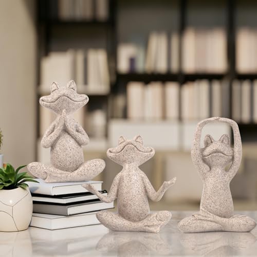 Suoedd Frog Yoga Figurines 3 Pcs,Modern Decor for Shelf,Desk,Office