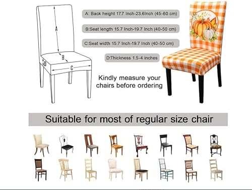 Fall Chair Covers for Dining Room Set of 6 Autumn Pumpkin Dining Chair Protectors 6 Pcs Stretch Removable Washable Chair Slipcovers 6 Pack for Thanksgiving Home and Party Decor