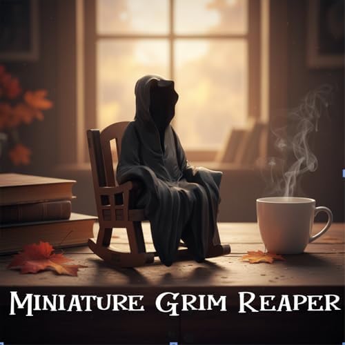 Grim Reaper Statue on Rocking Chair, Cute Miniature The Suriel Decor for Bookshelf, Spooky Goth Decor Home Shelf Sitter Figurine, Funny Resin Knick Knacks for Desk & Office (Black)