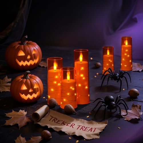 Raycare Orange Halloween Flameless LED Pillar Candles with Remote Timer