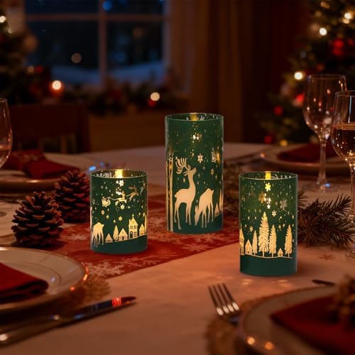 Wondise Christmas Reindeer LED Flameless Candles with Remote Timer
