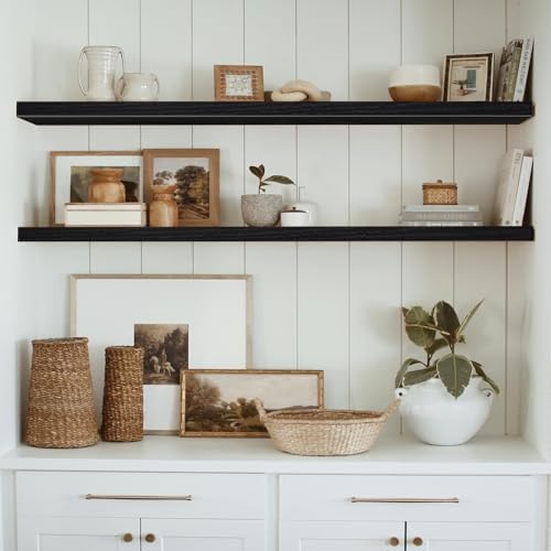 QEEIG Extra Long Floating Shelves for Wall (Black, Set of 2, 55.1")
