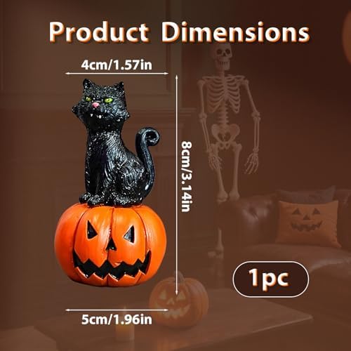 Decor Mini Resin Pumpkin Cat Figurine - Cute Desktop Decor for Home, Office, Mantle, Shelf Sitter Decorations Gift