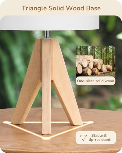 EDISHINE Small Cute Table Lamp, Wood Tripod Nightstand Lamp, 14.2 Inch