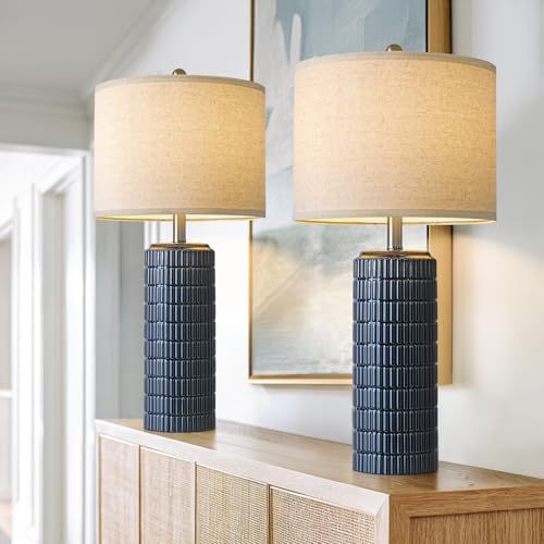 PoKat 27.5'' Tall Table Lamps for Living Room Set of 2, Ceramic Bedroom Lamps for Night Stands, Modern Bedside Lamps