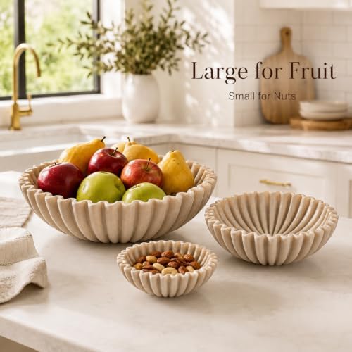 YMXYJM Decorative Bowl Set of 3, Fluted Resin Bowls for Home Decor, Beige