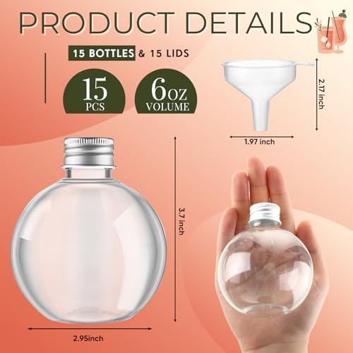 Jinei 15 Pcs 6 oz Spherical Plastic Potion Bottles, Aluminum Cap, Silver
