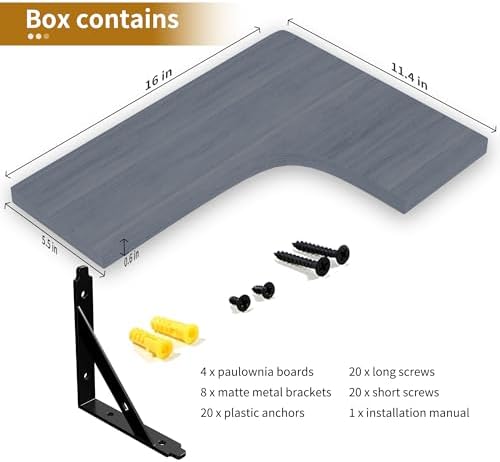 ROMGUAR CRAFT Corner Floating Shelves Wall Mounted Set of 4, Grey