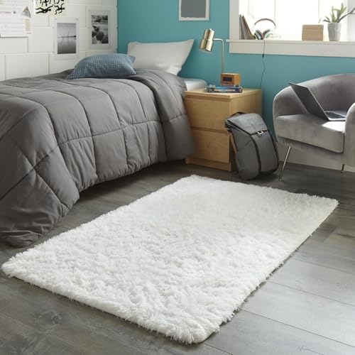 Ophanie White Rugs for Bedroom Fluffy, Kids Baby Shaggy Shag Fuzzy Soft Carpet, 3x5 Small Plush Bedside Area Rug