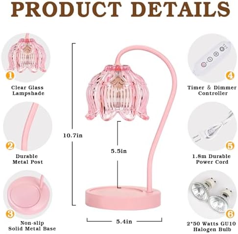 Funistree Flower Candle Warmer Lamp with Timer, Dimmable Candle Lamp Warmer, Christmas Birthday Gifts for Women Mom