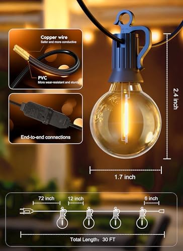 Brightown Outdoor String Lights, 30FT G40 LED IP65 Waterproof Patio Lights