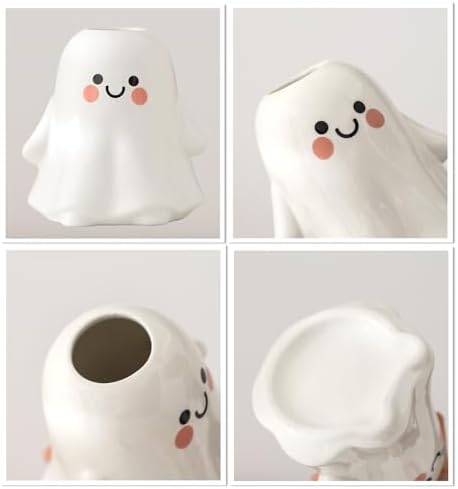 Cute Ghost Vase Ceramic Ghost Bucket Vase, H 5.9" Halloween Vases Ceramic Ghosts Decor for Home Table Desk Bedroom Halloween Decorations, Ceramic Vases for Flowers (A-Matte Finish)