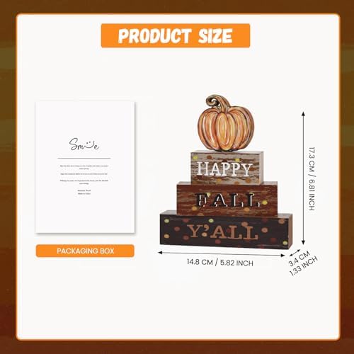 Smile Fall Wooden Block Decor Signs Pumpkin Plaque HAPPY FALL Y'ALL Tiered Tray Tabletop Signs for Autumn Harvest Thanksgiving Home Decor