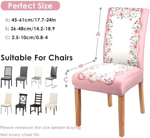 Valentine's Day Chair Covers Set of 4, Romantic Pink Rose Chairs Slipcover for Dining Room, Removable Washable Breathable Cover in the Kitchen Restaurant Holiday Decor