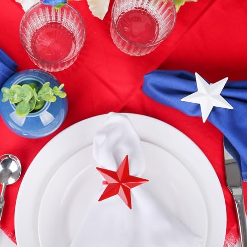 Patriotic Napkin Rings Set of 6, Star Napkin Ring Holders for Independence Day, Flag Day Serviette Buckle Holder, 4th of July Party Decorations (Star)