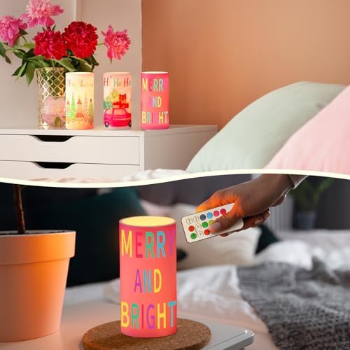 Retisee 3 Pcs Pastel Christmas Flameless LED Candles with Remote