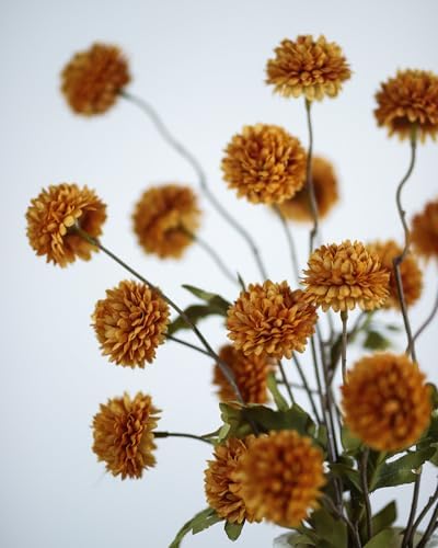 DuHouse 9pcs Artificial Flowers Faux Silk Pompon Mum Chrysanthemum Ball