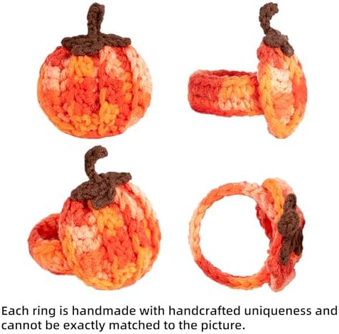 Set of 4 Pumpkin Napkin Rings, Fall Napkin Rings Thanksgiving Halloween Napkin Ring Holder, Handcrafted Crochet Napkin Holders for Thanksgiving Dinner Table Décor (4, Gradient)