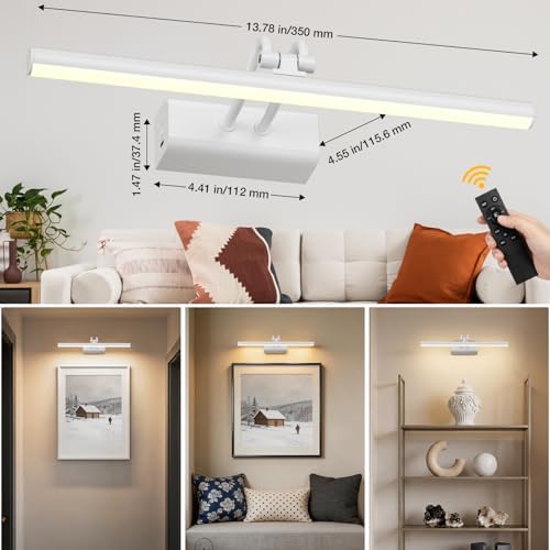 Battery Operated Picture Light for Wall, RF Remote Control, White