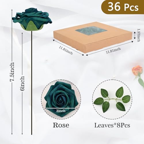 BLEUM CADE 36Pcs Artificial Flowers Fake Foam Roses with Stems for Wedding