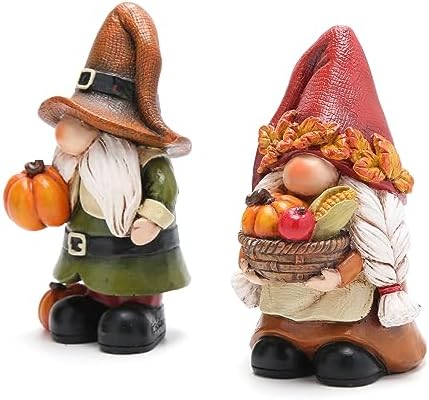 Hodao Fall Pumpkin Gnome Figurines, Thanksgiving Decorations, Set of 2