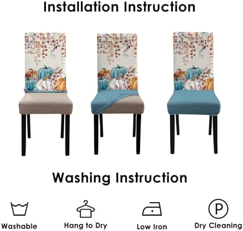 Fall Chair Covers Set of 4,Thanksgiving Parsons Chair slipcovers,Fall Pumpkin Kitchen Dining Room Decor Chair Seat Cover Protectors(Blue Pumpkin,4 Pack)